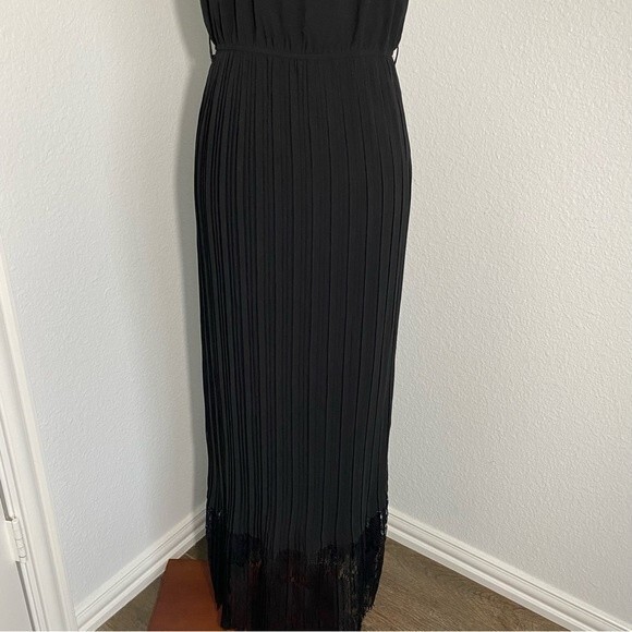 NWT  YA LA Maxi Dress Silk Lace Pleats Slip Style Sexy Glam Black Size M - Picture 5 of 14